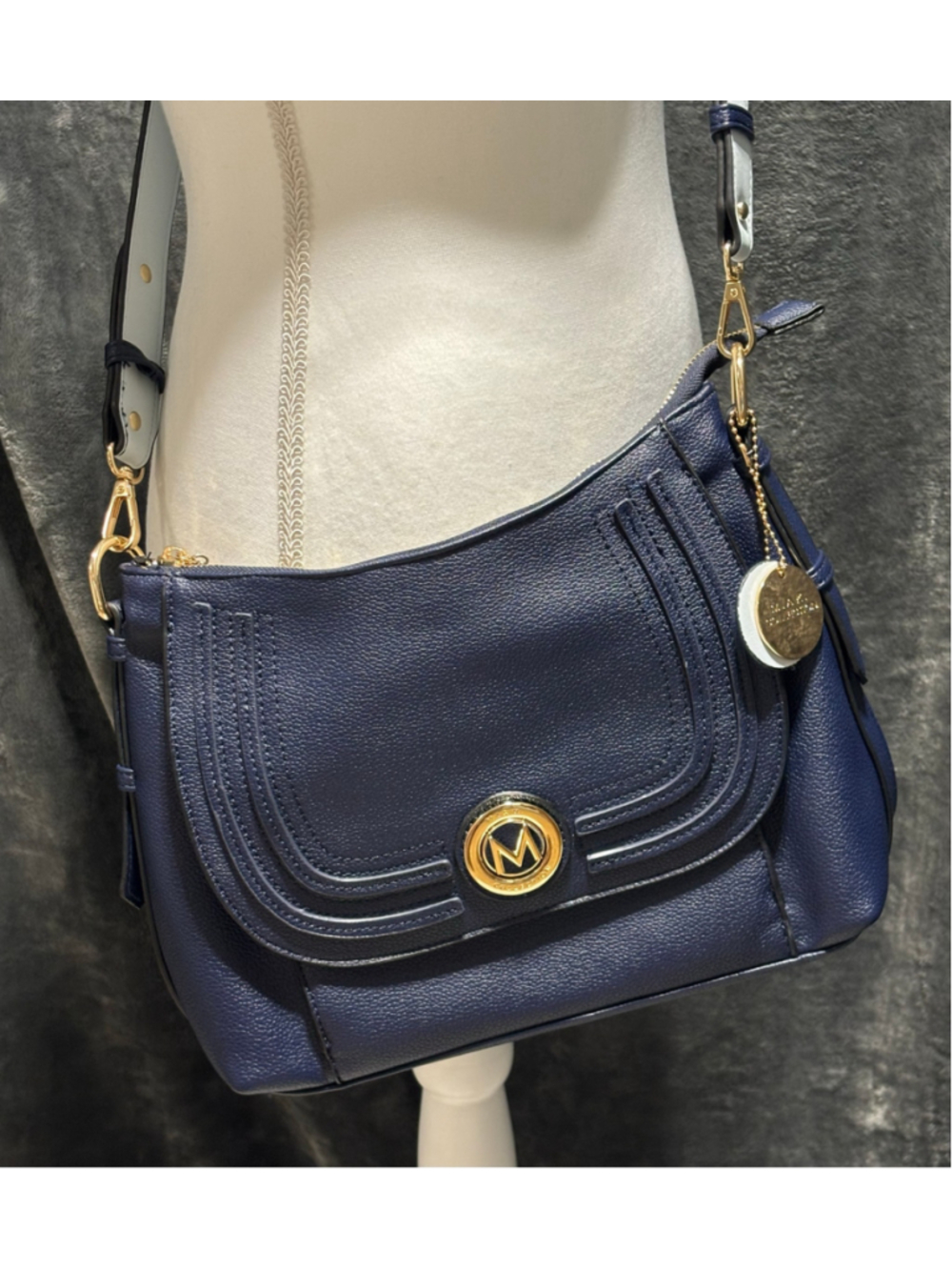 MKF Collection by Mia K Maggie Vegan Leather Crossbody Bag Navy Blue